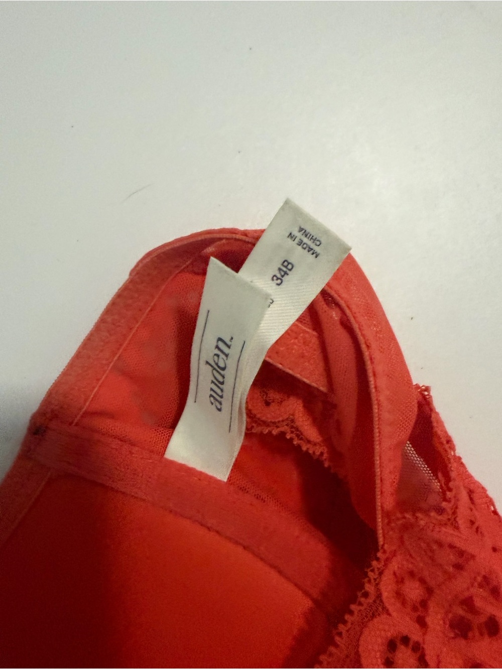 Auden Red Lace Trim Bra